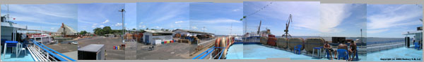 Lee, Dion, and Tim catch some rays on the boat docked at the Santarem Docas do Para Panarama