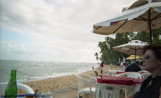 Heidi relaxes at a beach cafe