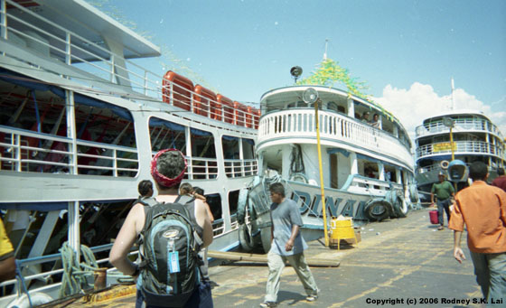 Laura checks out the boats at Estacao Hidroviaria de Manaus (Porto Flutuante)